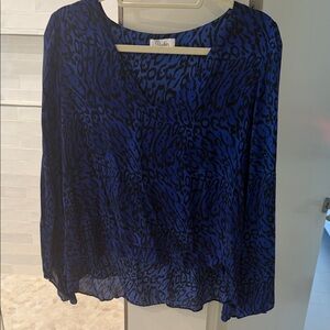 Parker Blue Animal Print Long Bell Sleeve Blouse Hi Low Waist